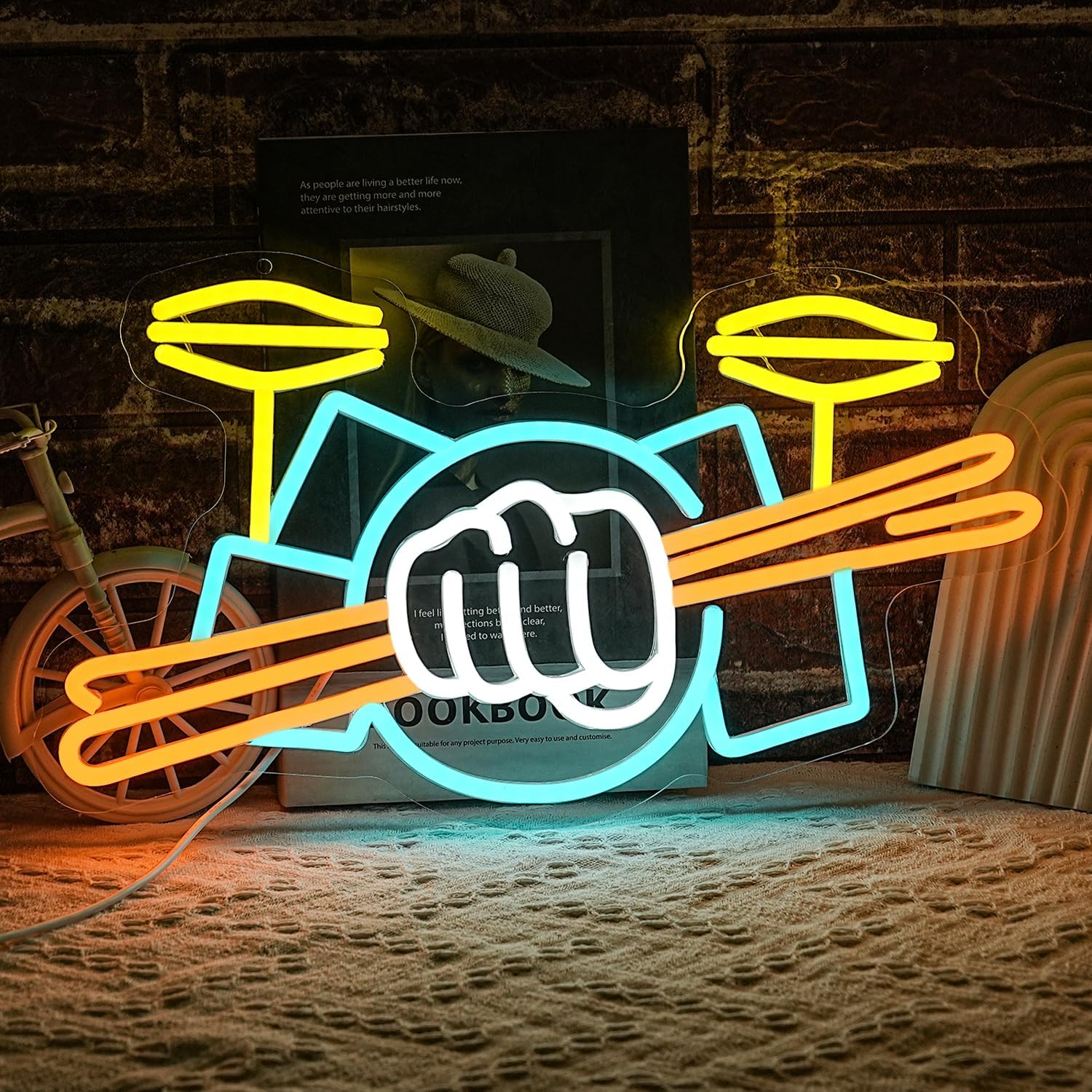 Drum Set Neon Sign USB Powered - Musical Instrument Of avis et prix