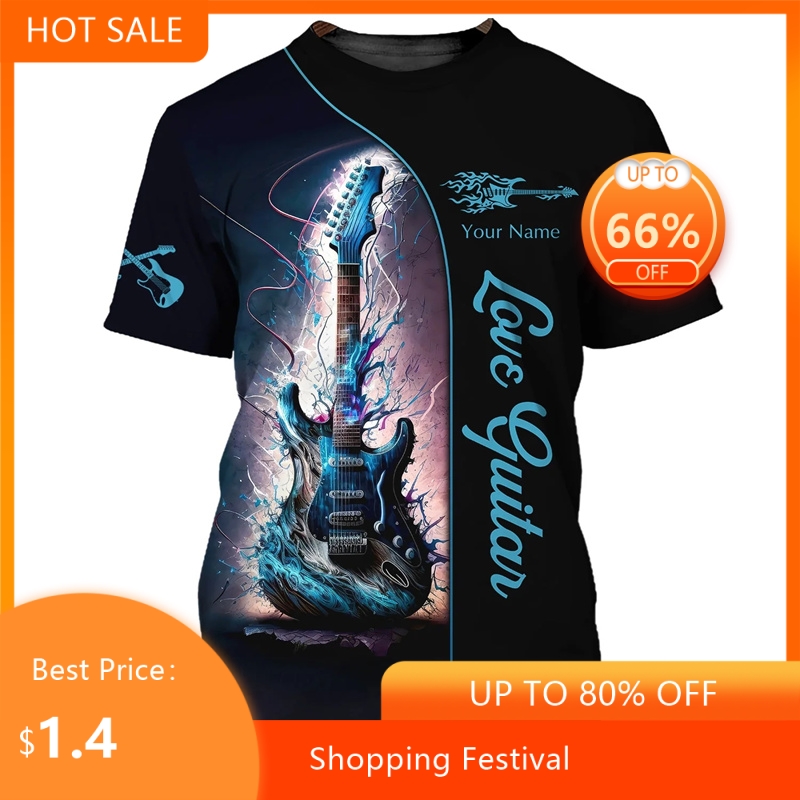 Fashion Guitar Bass 3D Print T - Musical Instrument With Names avis et prix